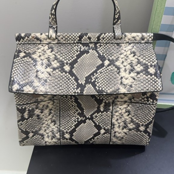 Tory Burch Block-T Snake Print Satchel | Python Embossed Leather Tote - Picture 2 of 7